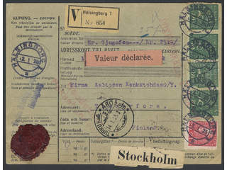 Sweden. Facit 165, 180 cover , 20+4x80 öre on address card for insured parcel sent from …