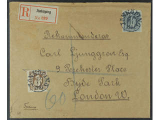 Sweden. Facit 59, 58 on cover, 30+50 öre on registered cover with content sent from …