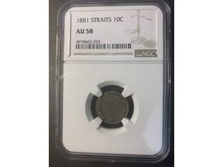 Straits Settlements Queen Victoria (1837-1901) 10 cents 1881, XF-UNC tonad, NGC AU58