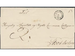 Sweden. K county. CARLSHAMN 26.11.1835, arc postmark. Type 2 on beautiful cover sent to …
