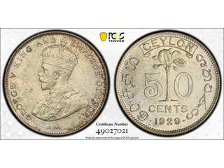 Ceylon George V (1910-1936) 50 cents 1929, AU/UNC, PCGS MS62
