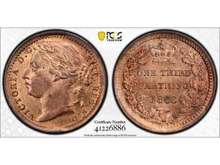 Storbritannien Queen Victoria (1837-1901) 1/3 farthing 1866, UNC, MS65 RB TOP POP