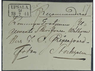 Sweden. C county. UPSALA 24.7.1844, rectangular postmark. Type 1 on beautiful registered …