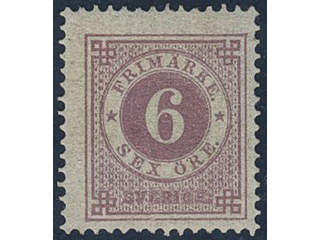 Sweden. Facit 31a ★, 6 öre red-lilac. Scarce shade. Opinion (shade) by O.P. SEK 4000