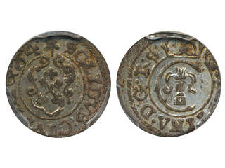 Coins, Swedish possessions, Riga. Kristina, SB 73, 1 solidus 1654. Graded by PCGS as …