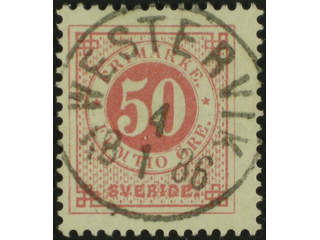 Sweden. Facit 36h used , 50 öre carmine-rose on calendered paper. EXCELLENT cancellation …