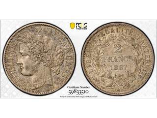 Frankrike 2 francs 1887 A, PCGS AU55