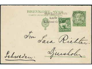 Sweden. Postal stationery, double postcard Facit bKd21, 143A , Reply card 10 öre …