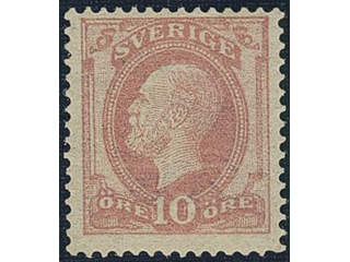 Sweden. Facit 45b2 ★, 1886 Oscar II with posthorn on back 10 öre pale violet-rose.