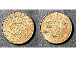 Sverige Gustav V (1907-1950) 1 öre 1912, 01/0 fläck