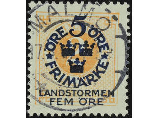 Sweden. Facit 105 used , 1916 Landstorm I 5+FEM / 2 öre orange. EXCELLENT cancellation …