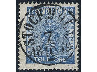 Sweden, Sverige, Sverige, Sverige. Facit 9c3 used, 12 öre blue, perforation of 1865. …