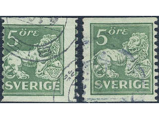 Sweden. Facit 140Acx used , 5 öre bluish green type I vertical perf 9¾ with vm lines. …
