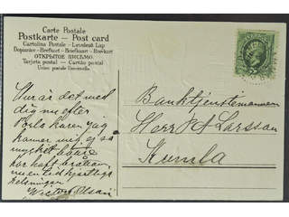 Sweden. Facit 52, E county. DANIELSHAMMAR 23.12.1905. Postcard sent to Kumla. Superb. …