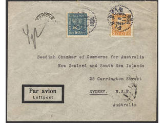 Sweden. Air mail cover Facit 167, 181 , 20+90 öre on air mail cover sent to NSW, …