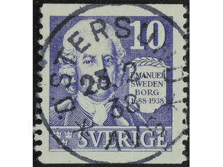 Sweden. Facit 259A used , 1938 Emanuel Swedenborg 10 öre violet vertical perf. EXCELLENT …