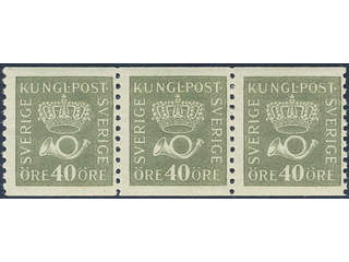 Sweden. Facit 159 ★★ , 40 öre olive-green, type II. Strip of three. SEK 2700