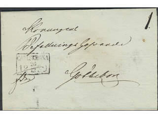 Sweden. K county. CARLSKRONA 26.12.1839, rectangular postmark. Type 1 on cover sent to …