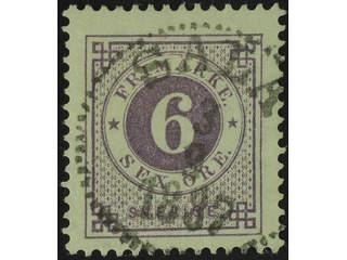 Sweden. Facit 31j used , 6 öre bluish lilac on calendered paper. EXCELLENT cancellation …