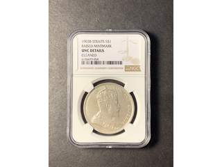 Straits Settlements Edward VII (1902-1910) 1 dollar 1903 B raised mint mark XF-UNC, NGC UNC cleaned
