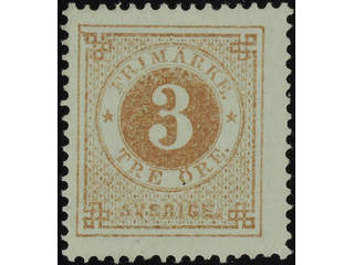 Sweden. Facit 17e ★ , 3 öre orange-brown. Slightly short perfs. Signed Sjöman.