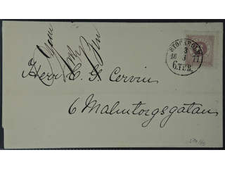 Sweden. Facit 20k cover , 6 öre red-lilac. Local cover cancelled STOCKHOLM 6.TUR 3.3.1877.