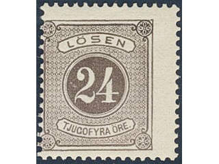 Sweden. Postage due Facit L17v2 ★★ , 24 öre lilac, perf 13 with short foot-line on “L”. …