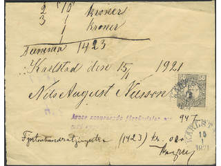 Sweden. Facit 91 on cover, 50 öre on list for insured cover sent from KARLSTAD 15.1.1921 …