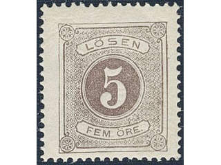 Sweden. Postage due Facit L3 ★★, 5 öre brown, perf 14, fresh copy. SEK 1700