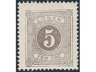 Sweden. Postage due Facit L3 ★★, 5 öre brown, perf 14, fresh copy. SEK 1700