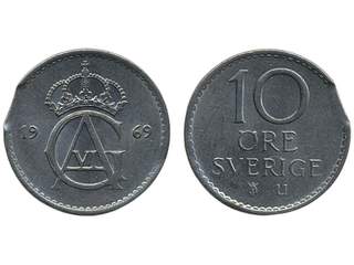 Coins, Sweden. Gustav VI Adolf, MIS II.8a, 10 öre 1969. Mint error – minor edge clip. …