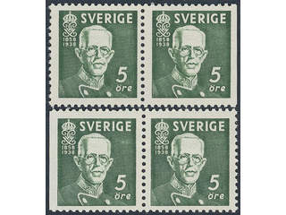 Sweden. Facit 266BC/CB ★★, 1938 80th Birthday of King Gustaf V 5 öre green, pair 3+4 and …