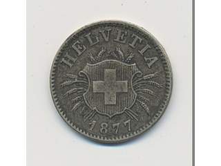 Coins, Switzerland. KM 5, 5 rappen 1877. 1,72 g. F-VF.
