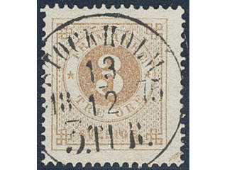 Sweden. Facit 17f v used , 3 öre yellowish orange-brown with screw impression. EXCELLENT …
