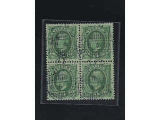 Sweden. Facit 52 used , 1891 Oscar II 5 öre green. Block of four cancelled STOCKHOLM …
