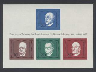Germany GFR (BRD). Michel 554–57 ★★ , 1968 Dr. Konrad Adenauer souvenir sheet 4 (1). …