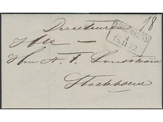 Sweden. T county. ASKERSUND 4.11.1852, rectangular postmark. type 3 on cover sent to …