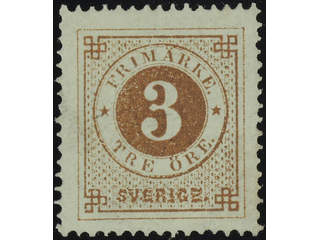 Sweden. Facit 17d ★ , 3 öre orange-brown on yellowish paper. One slightly short perf. …