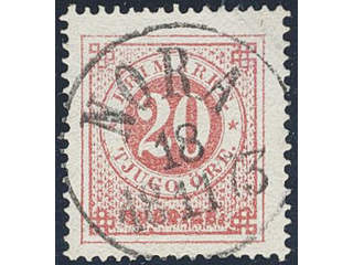 Sweden. Facit 22c used , 20 öre red-light red. EXCELLENT cancellation NORA 18.11.1873. …
