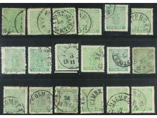 Sweden. Facit 7 used , 5 öre green, eighteen used copies. Shades, varieties, …