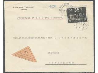 Sweden. Facit 202 cover, 35 öre on cash on delivery cover sent from FINSPÅNG 22.8.24 to …