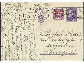 Sweden. Postal stationery, Double postcard, Facit bKd25, Reply part 10 öre, additionally …