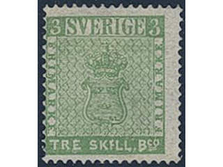 Sweden. Facit 1 IE1 (★), 3 skill pale yellowish green, first reprint. Opinion (shade) by …