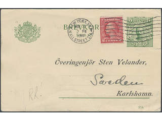 Sweden. Postal stationery, double postcard Facit bKd17 , Reply part 5 öre additionally …