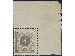 Sweden. Facit 42c ★★, 4 öre light grey. Superb example with corner sheet margin.