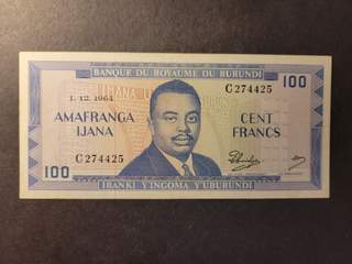 Burundi 100 francs 1.12.1964, VF-XF