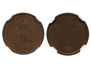 Coins, Sweden. Oskar II, MIS III.23, 1 öre 1898. Graded by NGC as MS64 BN. 01/0.