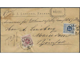 Sweden. Facit 36, 32 on cover, 12+50 öre on insured cover sent from KALMAR 30.11.1887 to …