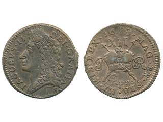 Coins, Ireland. James II (1685-91), Spink 6581Q, 1 shilling 1689. 6.01 g. "Apr:". VF.