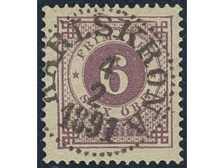 Sweden. Facit 44b used, 6 öre red-lilac. Superb cancellation KARLSKRONA 4.2.1891.